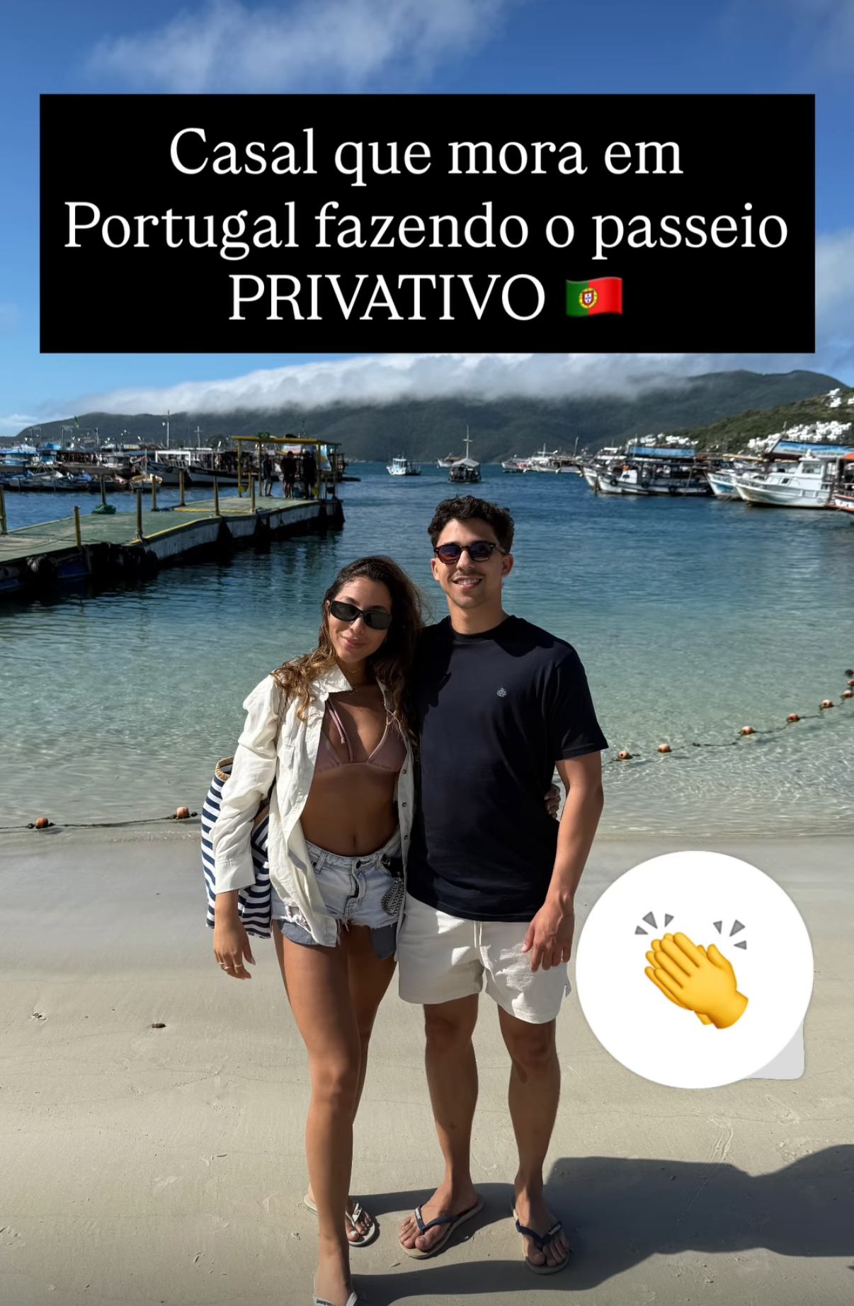 Casal que mora em Portugal no passeio privativo